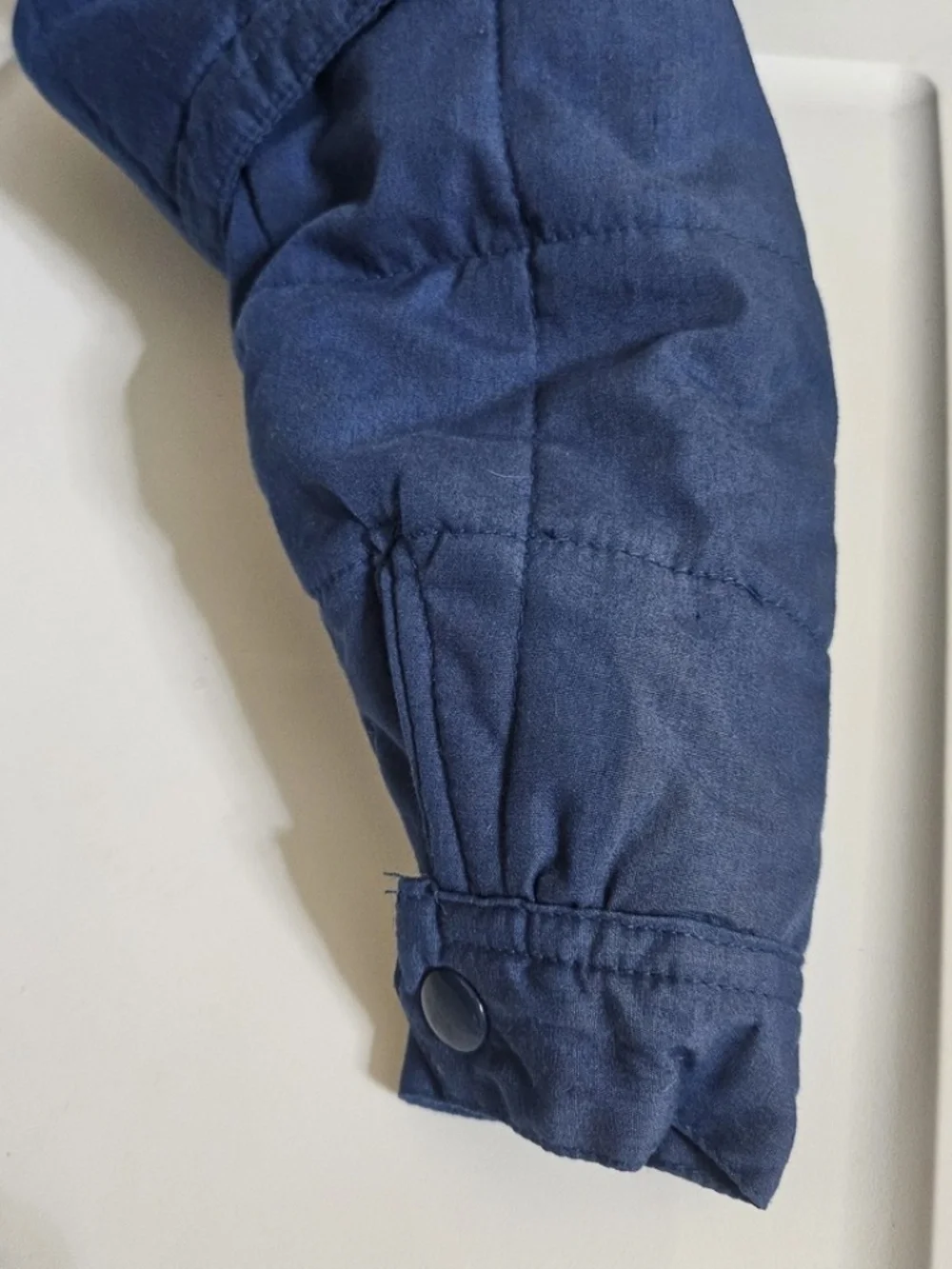 VTG Kids N Fun Navy Blue Snap Front Removable Hoodie Quilted Jacket Dog Sled 12M